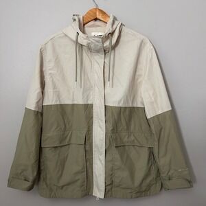 LIV Outdoor Jacket Womens Large Olive Green Cream Colorblock Hooded Windbreaker